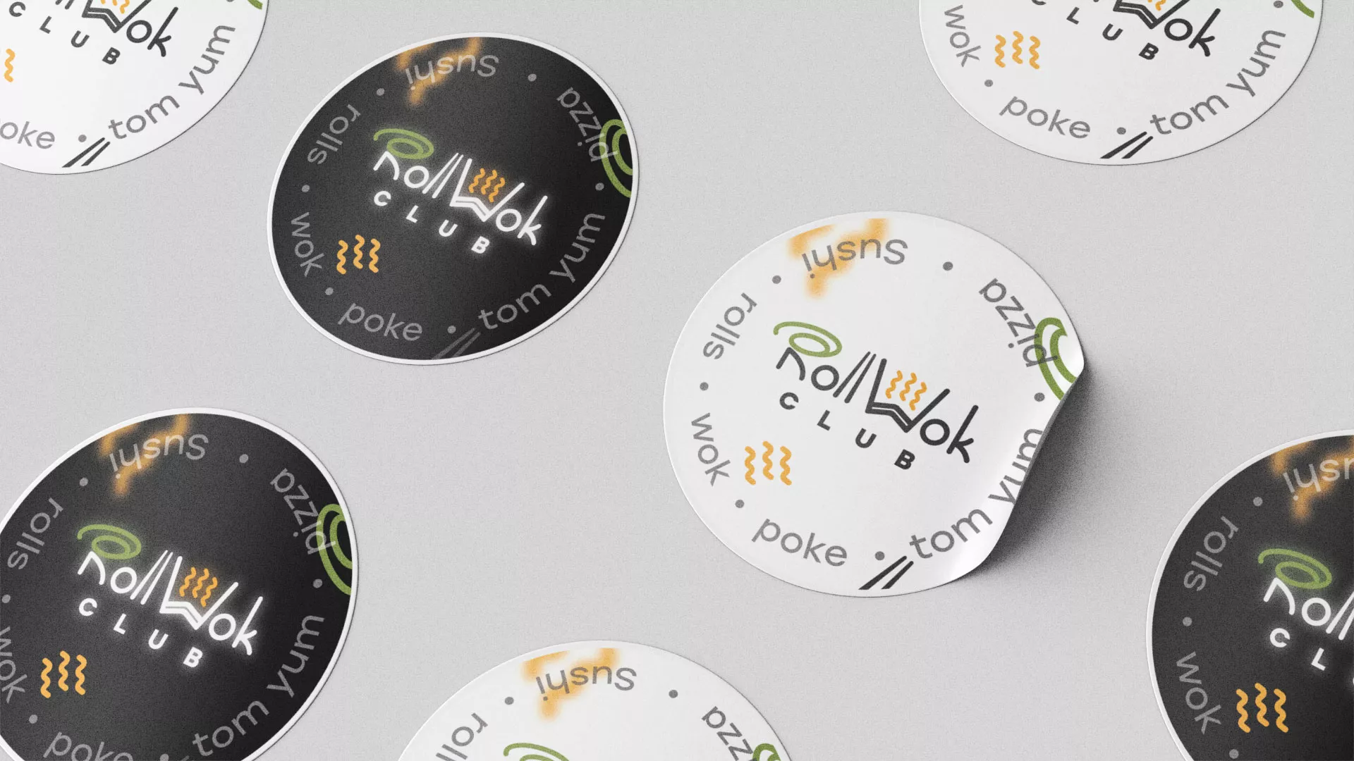 Разработка наклеек для суши-бара «Roll Wok Club» в Луге